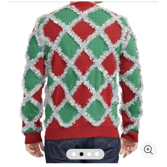 Tipsy Elves Mens Tinsel Ugly Christmas Sweater Medium - Picture 2 of 3